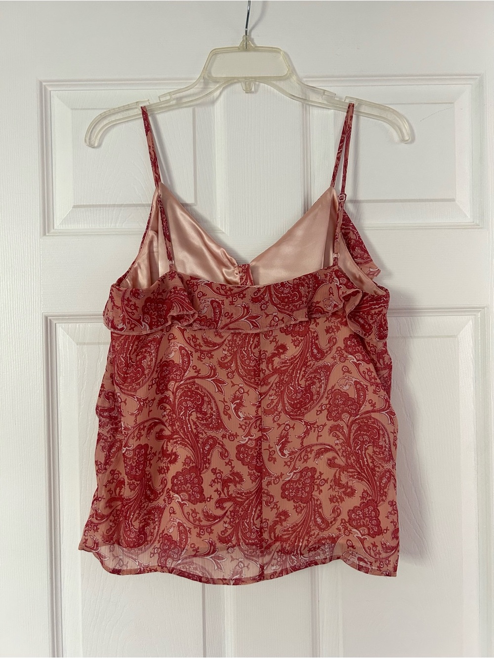 Express Red Paisley Ruffle Cami with Pearl Buttons - Picture 2 of 6
